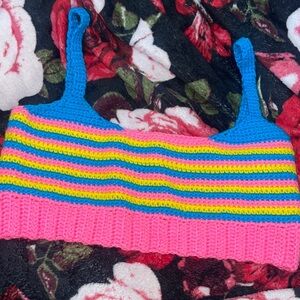 Handmade Crochet Striped Bralette Pink & Baby blue💖